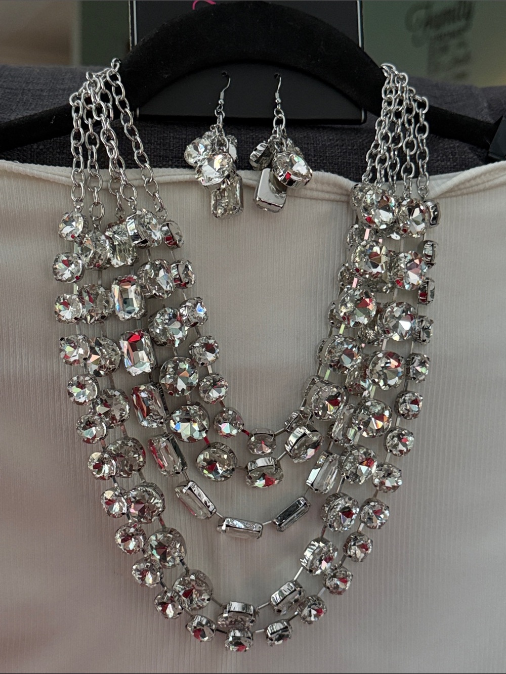 Paparazzi Zi Collection Multi-Strand Crystal Statement Necklace with Earrings